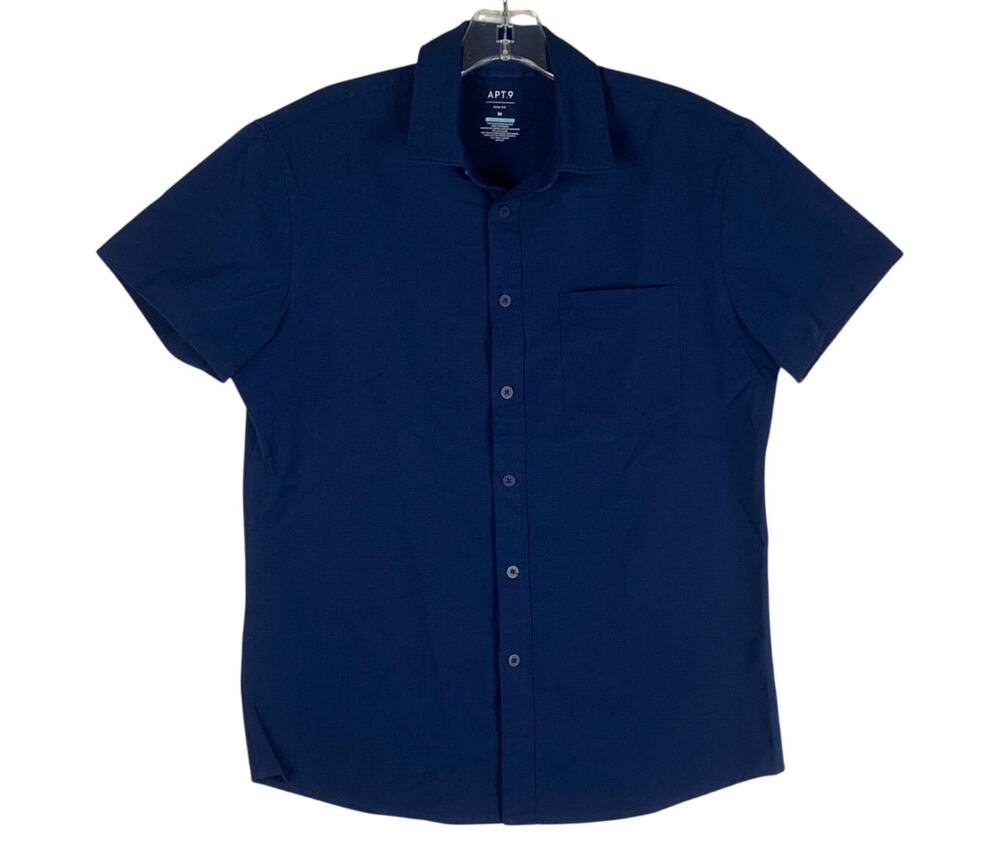 APT.9 Performance Slim Fit Textured Button Up Shirt Mens M Blue Business Casual